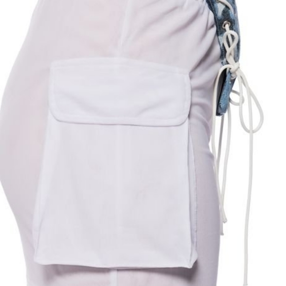 Mini skirt white DOUBLE MESH CARGO SKIRT - Picture 4 of 13